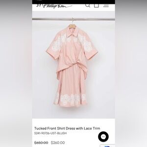 3.1 Phillip Lim Pink Tucked Front Shirt Dress with Lace Trim